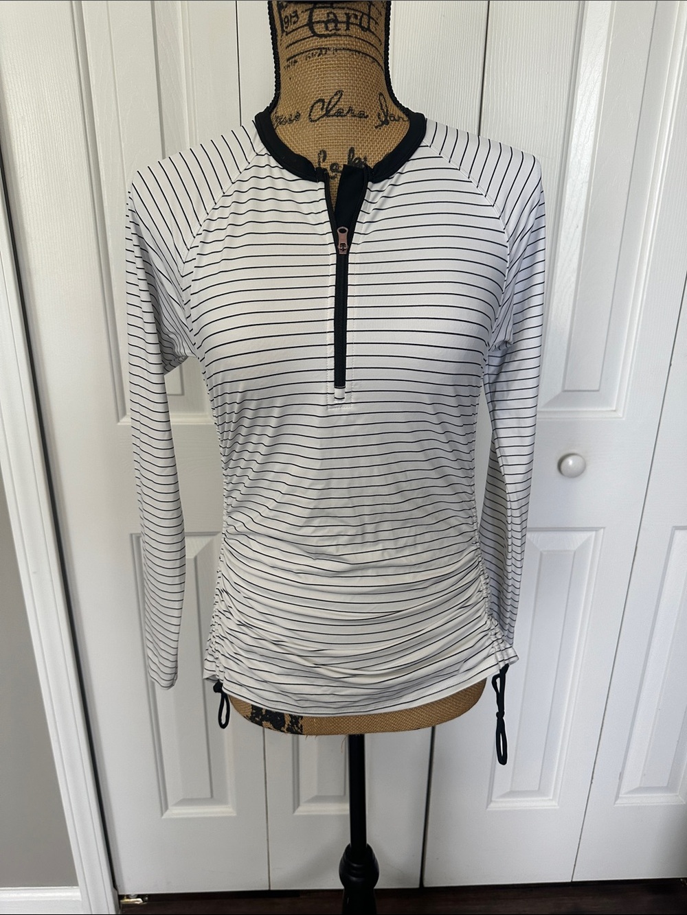 Calia White & Black Striped Swim Shirt